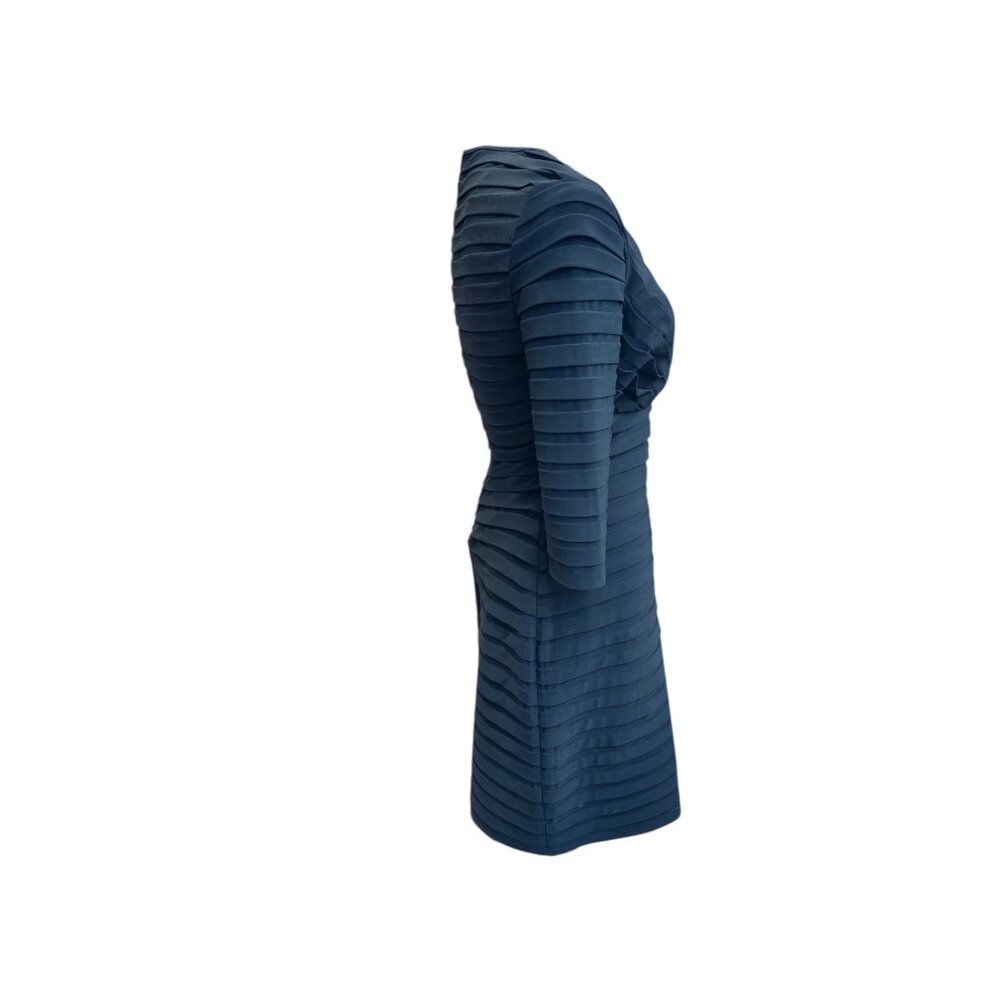 Adrianna Papell Black Pleated Bandage Sheath Dress Size 2 Knee Length V Neck - Picture 7 of 13